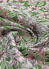 Жаккард стрейч зебры и цветы на зеленом фото 2