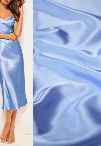 Атласная стрейчевая ткань небесный голубой с блеском (LV-9750)