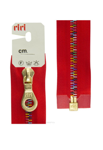 Молния Riri красной хлопковой тесьме разноцветные зубья разъемная 60см м6 (RIRI-8301)