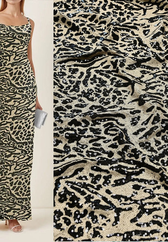 Пайетки на сетке бежевый леопард Escada