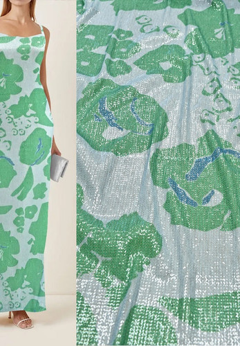 Сетка расшитая пайетками зелёная цветочный узор Valentino