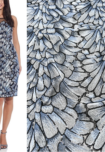 Эксклюзивная дизайнерская вышивка на сетке синие цветы Gucci