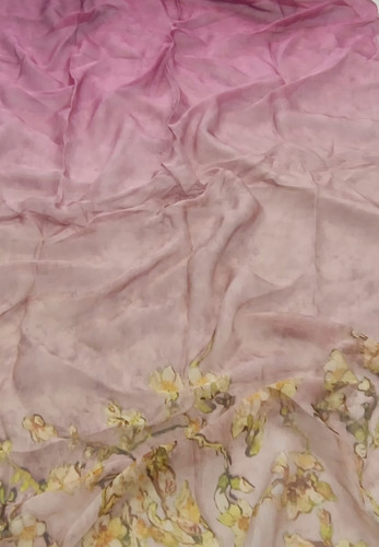 Шифон шелк розовый градиент цветочный бордюр D&G