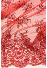 Вышивка на сетке красное цветы бисером стеклярусом (DG-7881) фото 2