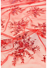 Вышивка на сетке красное цветы бисером стеклярусом (DG-7881) фото 3