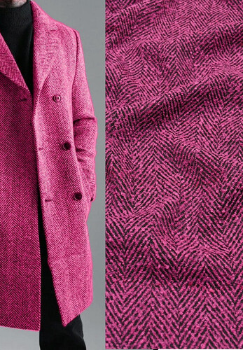 Твид пальтовый Herringbone фуксия черный
