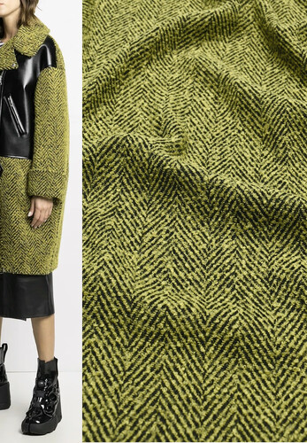 Твид пальтовый Herringbone желтый черный