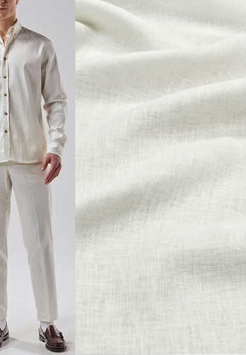 Итальянский лен рубашечный белый с молочным оттенком