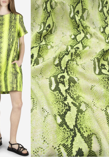 Кликните для увеличения изображения Лен натуральный набивной салатовый питон