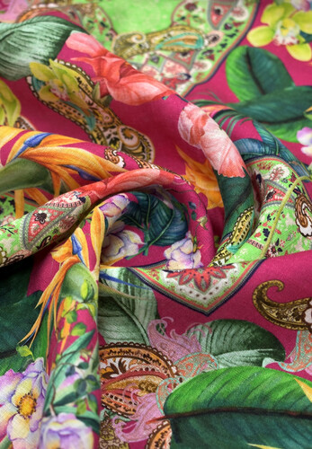 Лен натуральный плательный тропический принт Италия