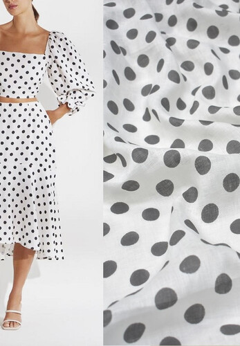 Кликните для увеличения изображения Итальянский белый лен в серый горох