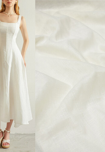 Итальянская фактурная льняная молочная ткань