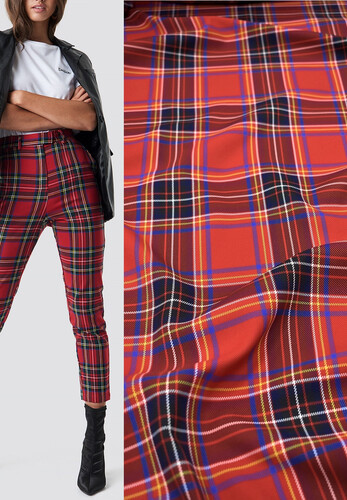 Ткань костюмная красная шотландская клетка