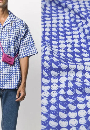 Хлопок мерсеризованный рубашечно-плательный синий смайлики