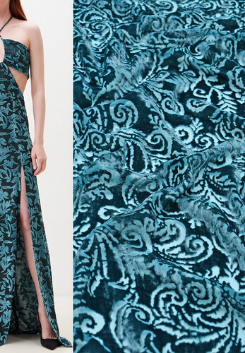 Панбархат цвета морской волны с принтом цветы