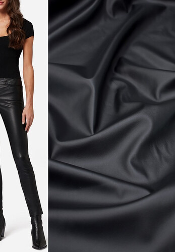 Ткань экокожа (искусственная кожа) стрейч черная Италия