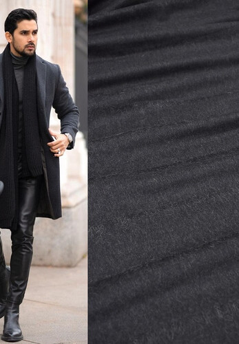 Пальтовая шерсть с кашемиром Темно-серая с полоской