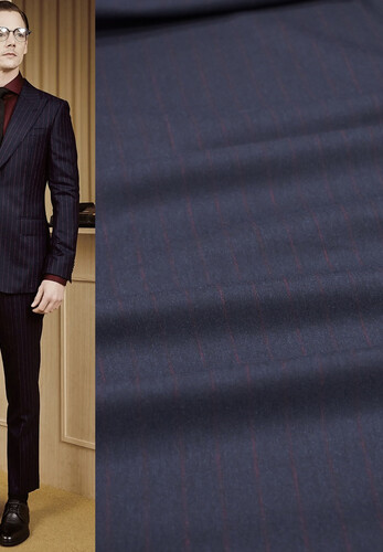 Фланель костюмная шерстяная в полоску темно-синяя