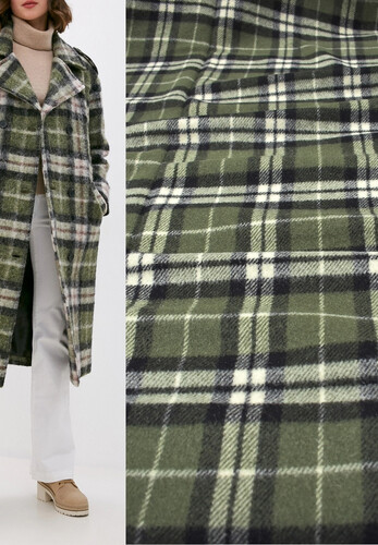 Кликните для увеличения изображения Пальтовая ткань в крупную клетку цвет зелено-черный Италия