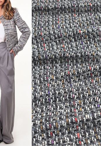 Шанель шерсть черно-белая с разноцветной нитью Chanel