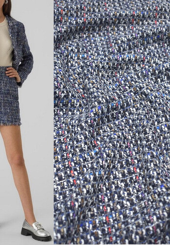 Шанель шерсть сине-белая с разноцветной нитью Chanel