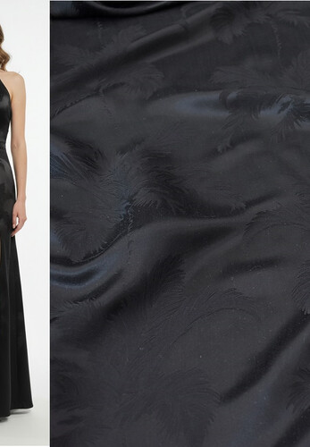 Шелк жаккард черный с пальмами Италия