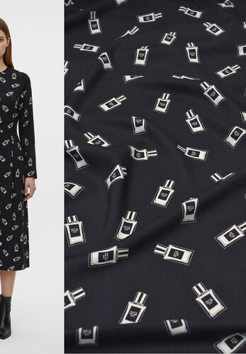 Кликните для увеличения изображения Тонкая плательная черная шерсть с рисунком Сeline