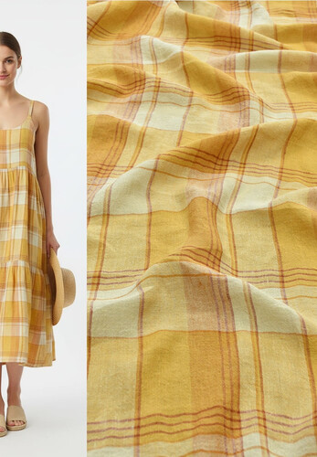 Кликните для увеличения изображения Лён рубашечно-плательный в клетку оранжевый RALPH LAUREN