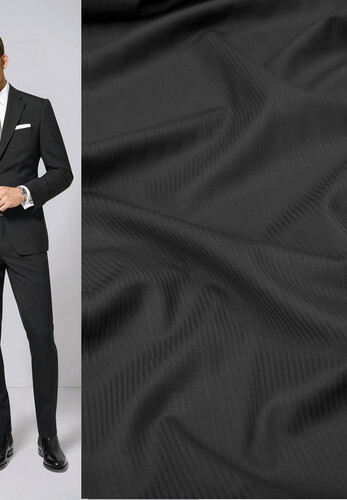 Костюмная ткань в полоску черная super 140 Baharive