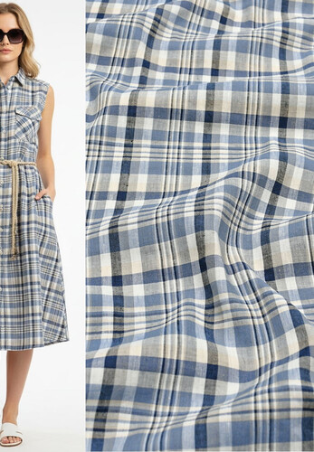 Кликните для увеличения изображения Лён рубашечно-плательный в клетку Michael Kors