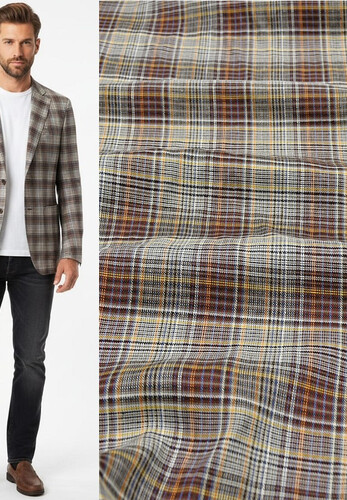 Костюмно-плательный лен бордовый в клетку