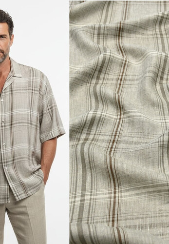 Кликните для увеличения изображения Костюмно-плательный лен бежевый в клетку