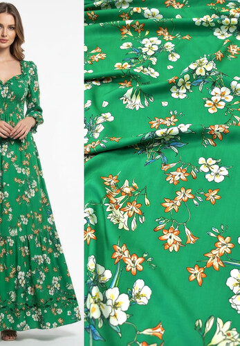 Плательно-блузочный штапель вискоза зеленый цветы Blumarine Италия