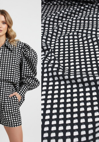 Рубашечный хлопок стрейч Черный с узором