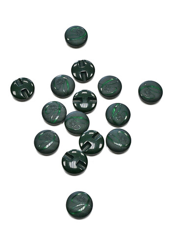 Пуговица пластик потайное ушко зеленая с резьбой круглая 17 мм