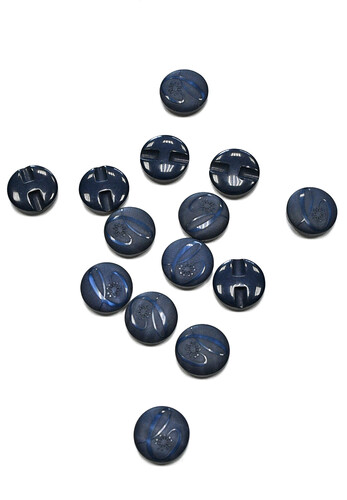 Пуговица пластик потайное ушко темно-синяя с резьбой круглая 17 мм