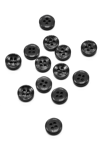 Пуговица пластик на прокол черная круглая резьба глянец 10 мм