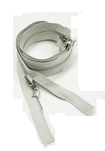 Молния перекидная разъемная металл никель на светло-серой тесьме два бегунка м5 95 см (RIRI-1941)