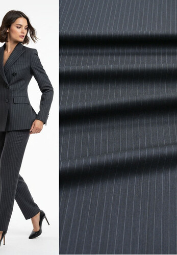 Костюмная ткань темно-серая в полоску super 140 Baharive