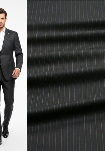 Костюмная ткань темно-коричневая в полоску super 140 Baharive