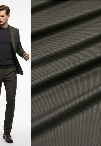 Костюмная ткань коричневая в полоску super 140 Baharive