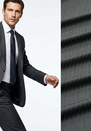 Костюмная ткань серая в полоску super 140 Baharive