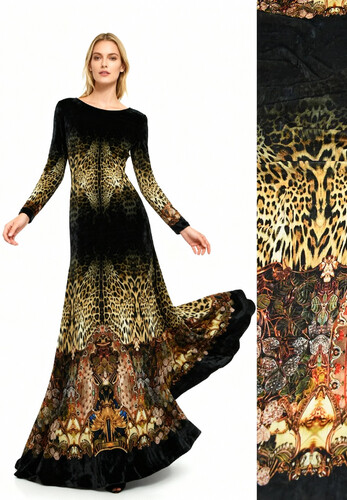 Кликните для увеличения изображения Бархат с дизайнерским принтом купон Леопард