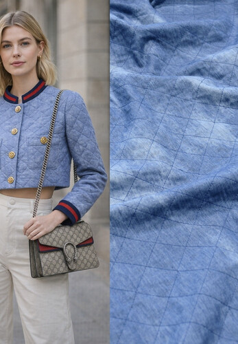 Курточная ткань стежка тонкая голубая