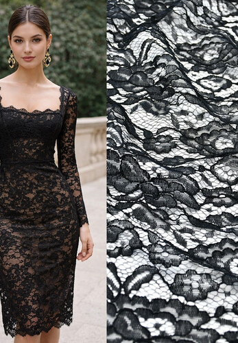 Кружево с цветочным узором черное