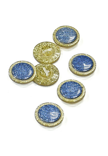 Пуговица пластик золотисто-голубая с блестками 18 мм