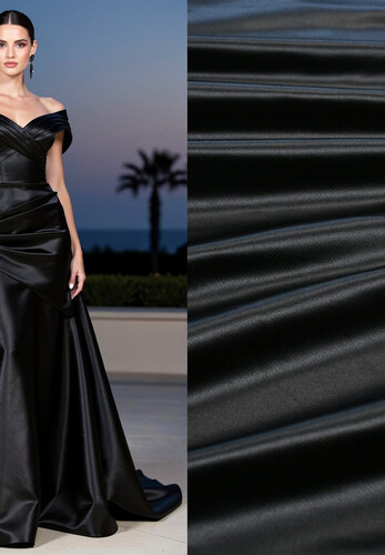 Атлас дюшес натуральный шелк черный Италия