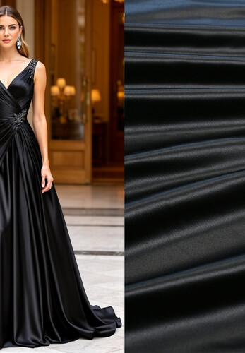 Кликните для увеличения изображения Атлас дюшес натуральный шелк плательный черный Италия