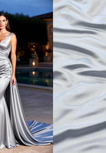 Атлас дюшес натуральный шелк плательный светло-голубой Италия