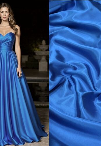 Атлас дюшес натуральный шелк плательный синяя Италия